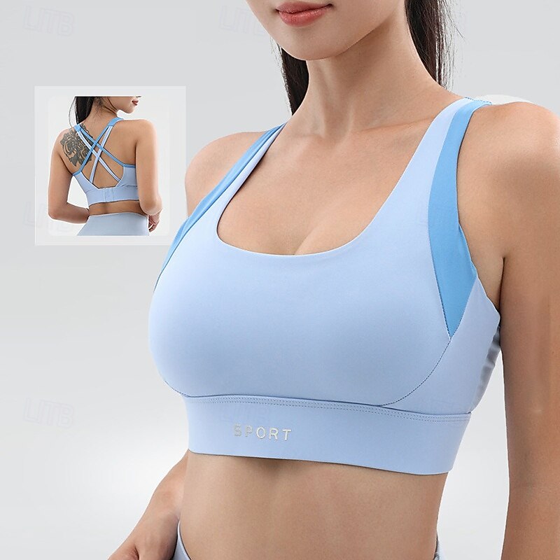 Women's Yoga Bra Sports Tank Top Pilates Bra Underwear High Supports Breathable Criss-Cross Back Solid / Plain Color Sport Activewear Black White Gym Pilates Running3