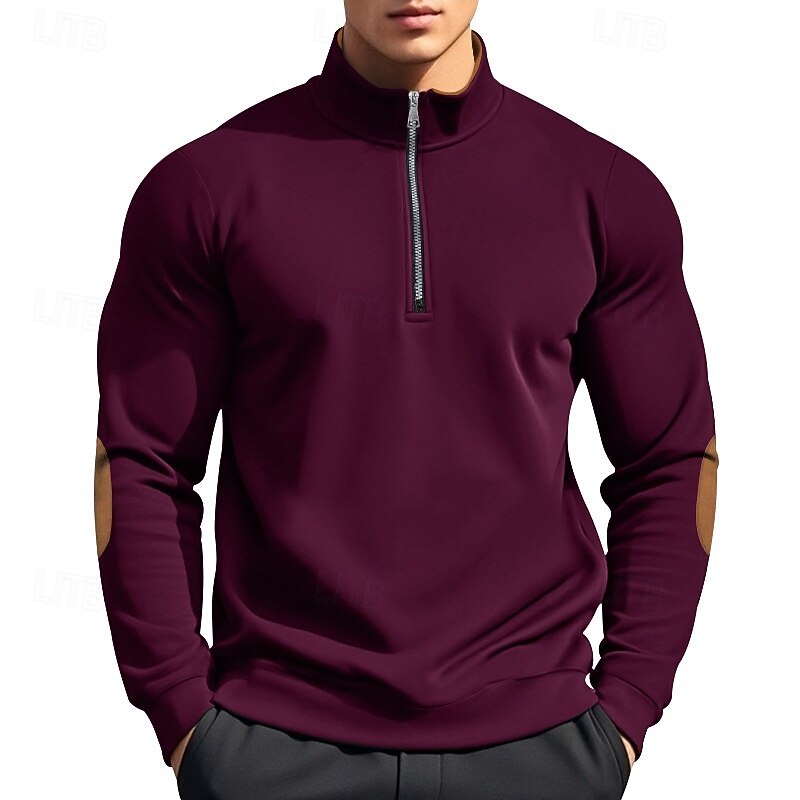 Men's Sweatshirt Zip Sweatshirt Fleece Hoodie Black Wine Camel Light Grey Dark Gray Standing Collar Plain Zip Up Patchwork Quarter Zip Sports & Outdoor Casual Daily Streetwear Cool Sportswear Fall2