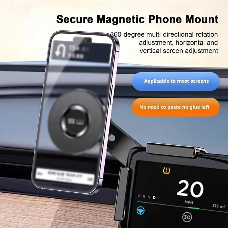 360-degree Rotating Magnetic Phone Holder For Tesla Vehicles With Silicone Protection And Anti-shake Abs Material Holder