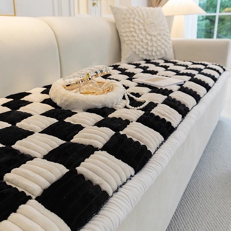 Cream Sofa Cover For Dog Large Plaid Square Fuzzy Pet Dog Mat Bed Box Cushion Couch Cover Pet Friendly3