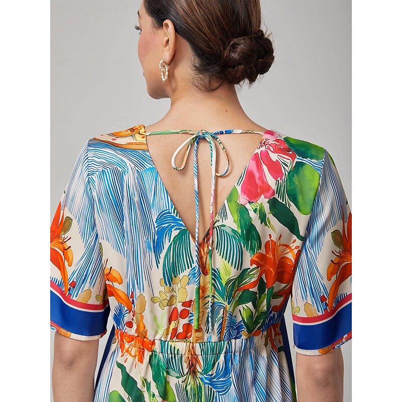 Fruit Floral Straight V-neck Mini Dress2