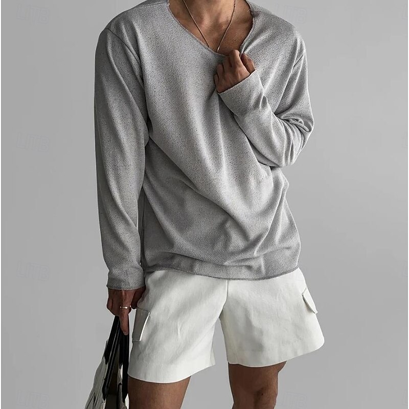 Men's Tee Top Long Sleeve Shirt Long Sleeve Crew Neck Summer All Seasons Solid Color Daily Casual Street Style Oversized Loose Outdoor Street Causal Black White Blue Top Tee for Men2