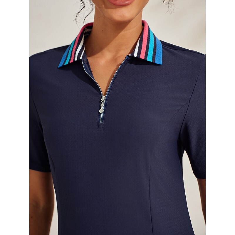 Women's Golf Polo Shirt Navy Rose Red Short Sleeve Ladies Golf Attire Clothes Outfits Wear Apparel4