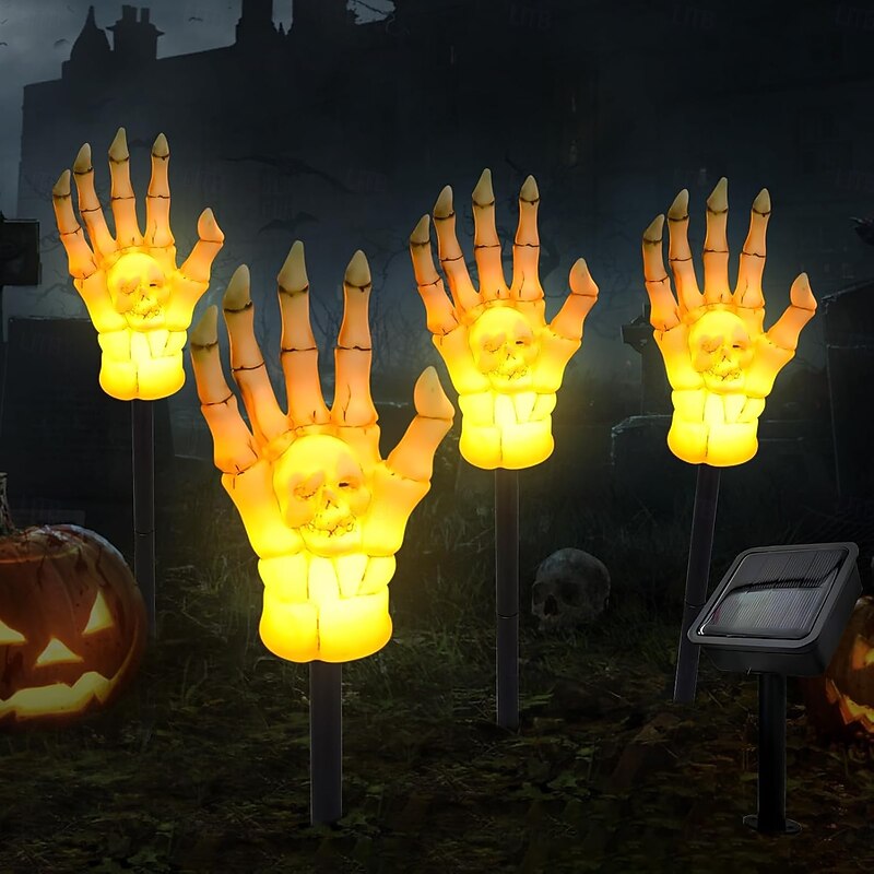 4 In 1 Outdoor Solar Simulation Skull Palm Insertion Light Courtyard Garden Path Party Horror and Weird Decorative Light Landscape Light3