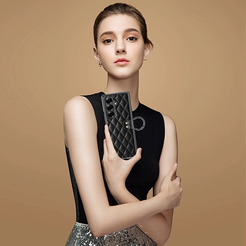 Phone Case For Samsung Galaxy Z Fold 7 Z Fold 6 Z Fold 5 Z Fold 4 Z Fold 3 Back Cover Ring Holder Full Body Protective Retro TPU PU Leather3