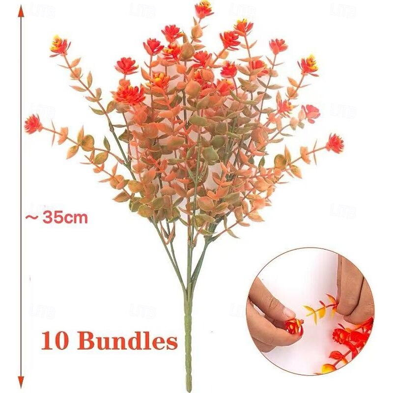 10 Bundles Artificial Fall Flowers (Autumn Orange), UV Resistant Faux Outdoor Plants for Home, Kitchen, Thanksgiving, and Christmas Autumn Decorations2