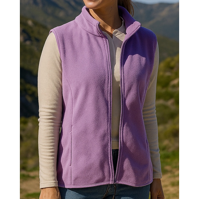 Women's Fleece Vest Thermal Vest Sleeveless Vest Outdoor Thermal Warm Winter Zipper Pocket Polyester Black Light Purple Purple Hunting Fishing Climbing3