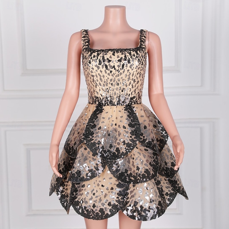 A-Line Homecoming Dresses Elegant Dress Homecoming Cocktail Party Short / Mini Sleeveless Square Neck Sequined with Sequin Appliques4