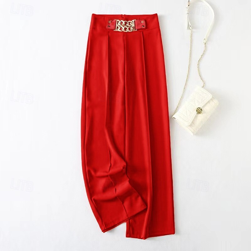 Women's Dress Pants Wide Leg Pants Trousers Fashion Streetwear Full Length High Waist Plain Breathability Comfortable Street Daily Wear Going out Black Red Blue Orange Spring Fall Regular Fit3