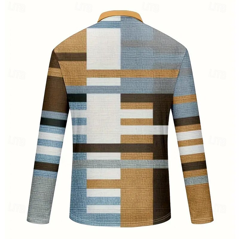 Men's Color Block Patchwork Waffle Polo Shirts Long Sleeve Polo Shirts Collared Shirts Business Casual Business Wear to work Daily Wear Buttons Spring Fall Winter Blue2