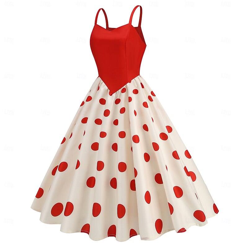 Retro Vintage 1950s Rockabilly Midi Swing Dress Flare Dress Fit and Flare Polka Dot Fancy Dress Women's Halloween Carnival Vacation Casual Daily Retro Theme Party Adults Dress Spring & Summer2