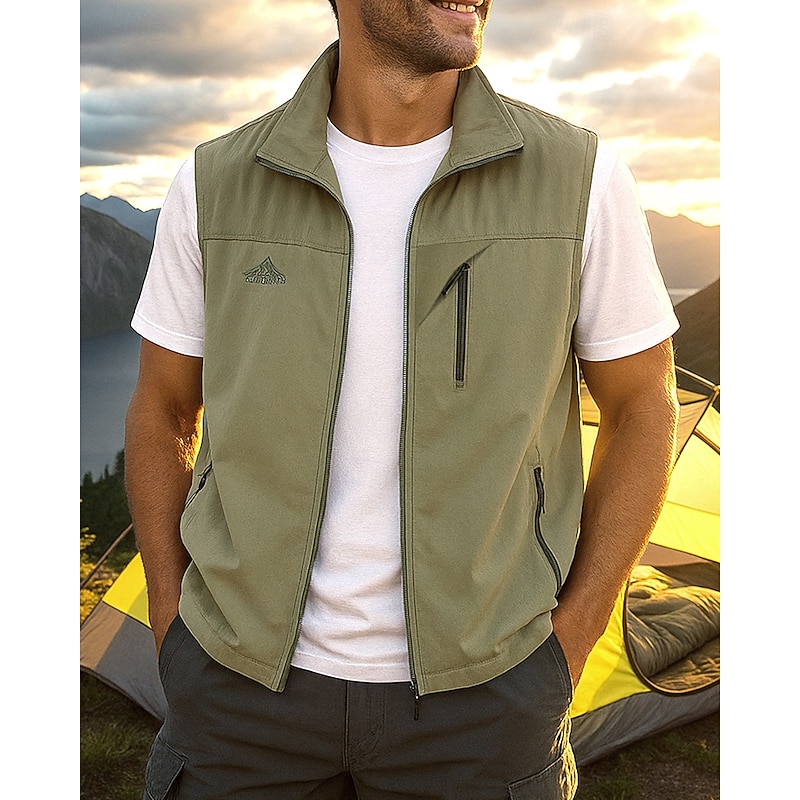 Men's Fishing Vest Hiking Vest Sleeveless Vest Outdoor Waterproof Windproof Zipper Pocket Nylon Black Army Green Red Hunting Fishing Climbing3
