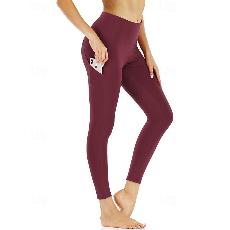Women's Capri Leggings Yoga Leggings with Pockets Tummy Control High Waist Gym Athletic Pilates Bottoms Printing Dark Grey Black Burgundy Fall Sports Activewear Tight Fit