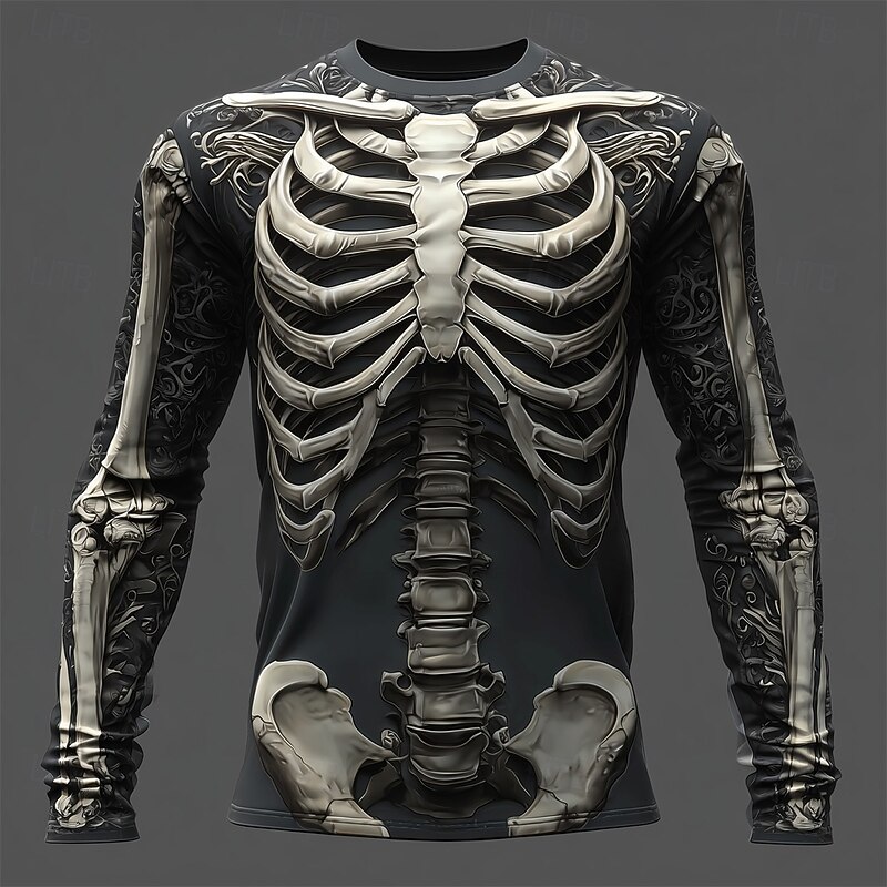 Halloween Day of the Dead Skull Men's Skeleton T Shirt Long Sleeve T shirt 3D Print Crew Neck Shirt Fashion Exaggerated Street Casual Daily Summer Spring Fall Clothing Apparel2