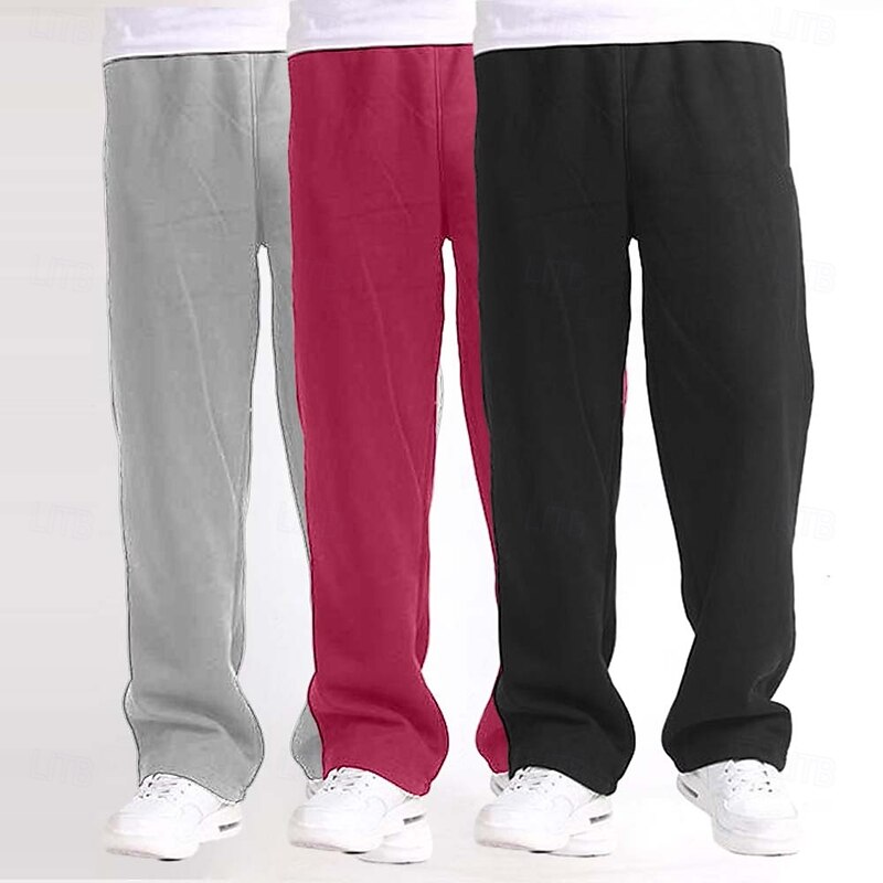 Men's Fleece Pants Sweatpants Joggers Trousers Straight Leg Sweatpants Elastic Waist Straight Leg Solid Color Warm Breathable Full Length Sports Outdoor Daily Classic Style Casual Light2