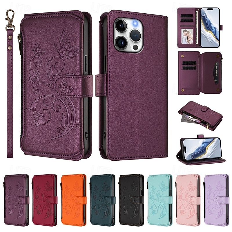 Phone Case For iPhone 17 Pro Max 17 Air 16 Pro Max Plus 16 15 14 Pro Max Plus 16e 13 Pro Max Mini 13 Mini Back Cover with Stand Holder Full Body Protective with Wrist Strap Retro TPU PU Leather
