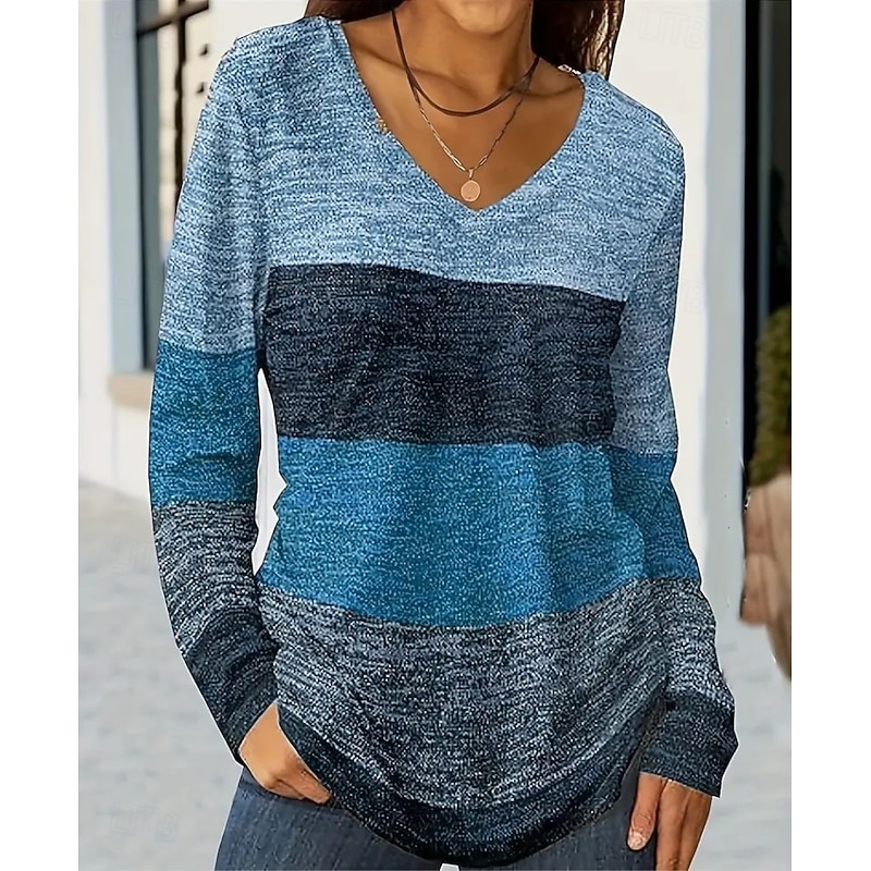 Women's T shirt Long Sleeve V Neck Long Sleeve Tunic Floral Graphic Plants Vintage Stylish Classic Regular Tops Daily Going out Weekend Print Black and White Black Blue Brown Spring Fall Prefall3