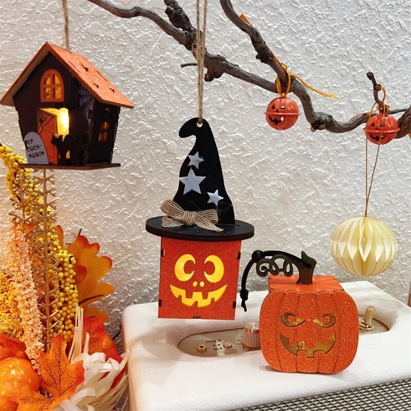 Halloween Decor, Pumpkin Wooden Block, Ghost Tabletop Decorative Sign and Centerpieces - Black and Orange for Home Party Table Shelf Office2