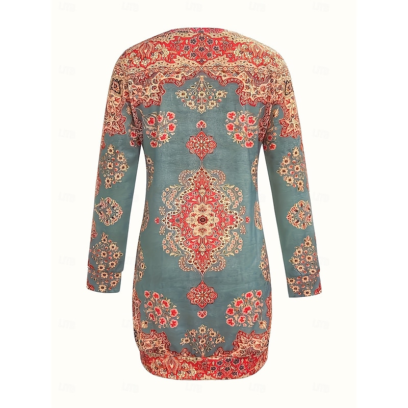 Women's Mini Dress Boho Dress Print Dress Fashion Modern Daily Holiday Date Regular Fit Floral Long Sleeve Crew Neck Red Spring Fall3