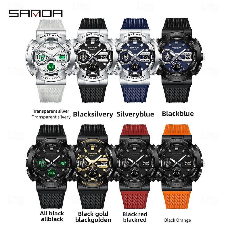 SANDA Top Brand Luxury Fashion Men Digital Watches Military Waterproof Man Sport Dual Display Wristwatch 33654