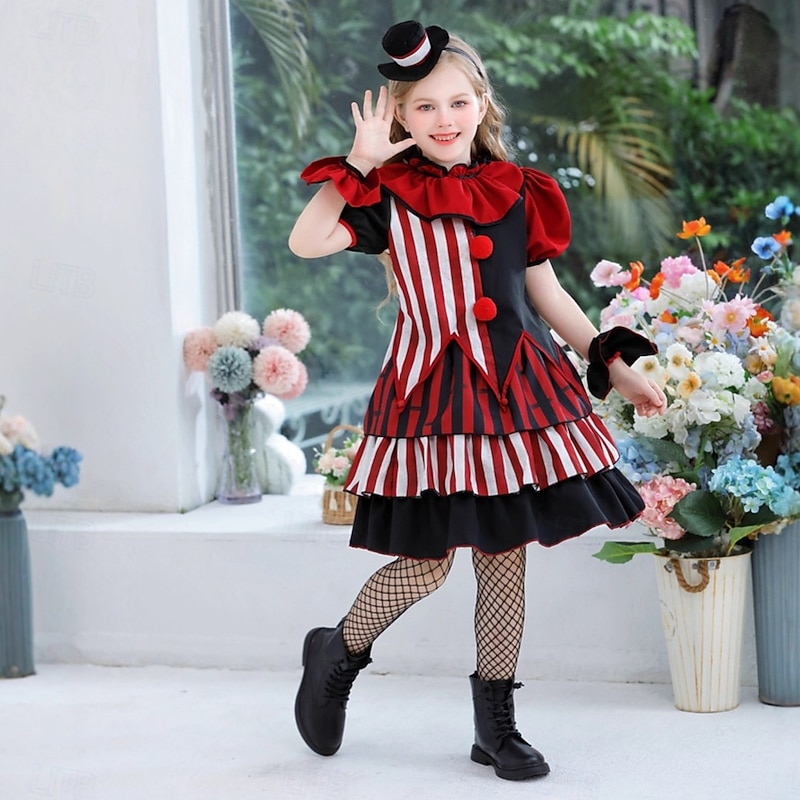 Circus Clown Halloween Dress Costume Cute Punk & Gothic Horror Kid's Girls' Halloween Carnival Performance Party Easy Halloween Costumes Dress Up4