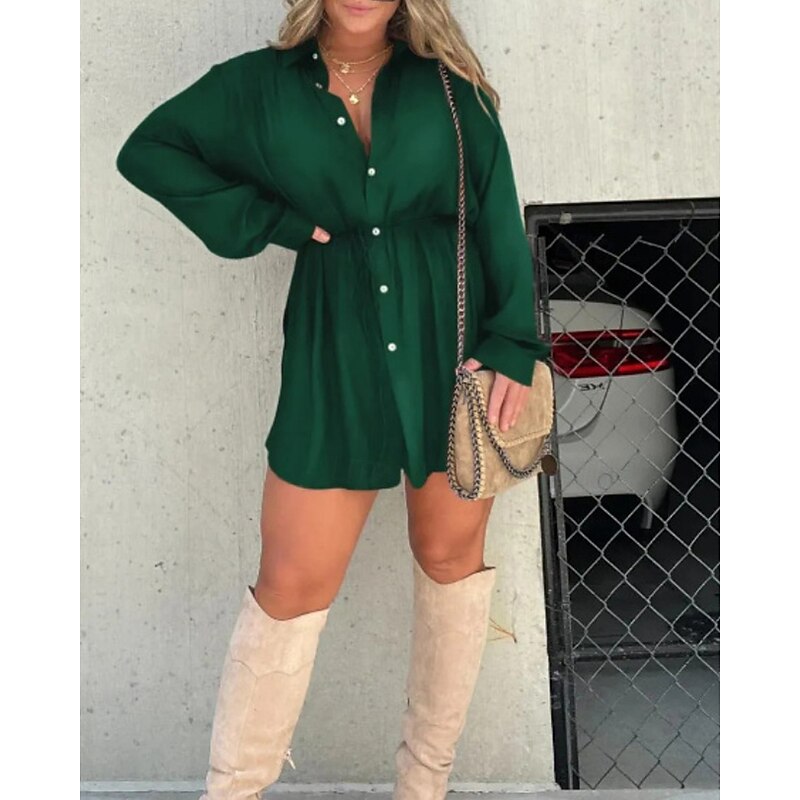 Women's Shirt Texture Blouse Blouse Plain Modern Casual Long Sleeve Shirt Collar Regular Tops Daily Going out Ruched Buttons Grass Green Black Light Green Wine Brown Fall4