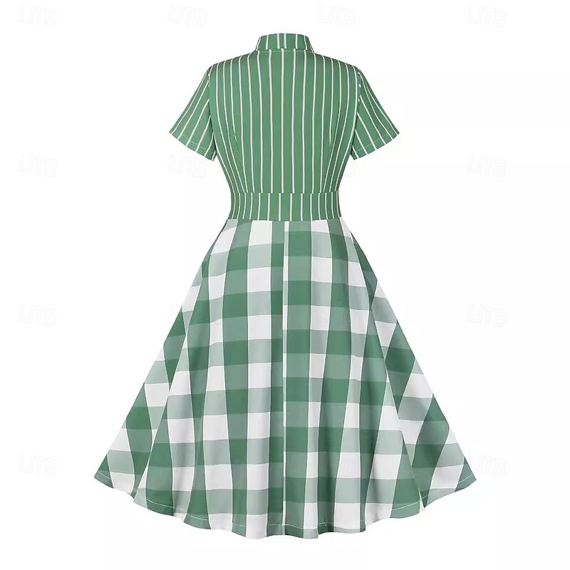 Retro Vintage 1950s Rockabilly Midi Swing Dress Flare Dress Shirt Dress Fit and Flare Plaid Fancy Dress Women's Masquerade Vacation Casual Retro Theme Party Adults Dress Spring & Summer2
