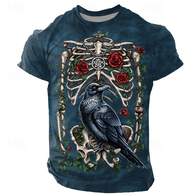 Halloween Men's Skeleton Gothic T Shirt Short Sleeve T shirt 3D Print Crew Neck Shirt Exaggerated Designer Artistic Street Casual Daily Black Red Blue Summer Spring All Seasons Clothing Apparel S M L