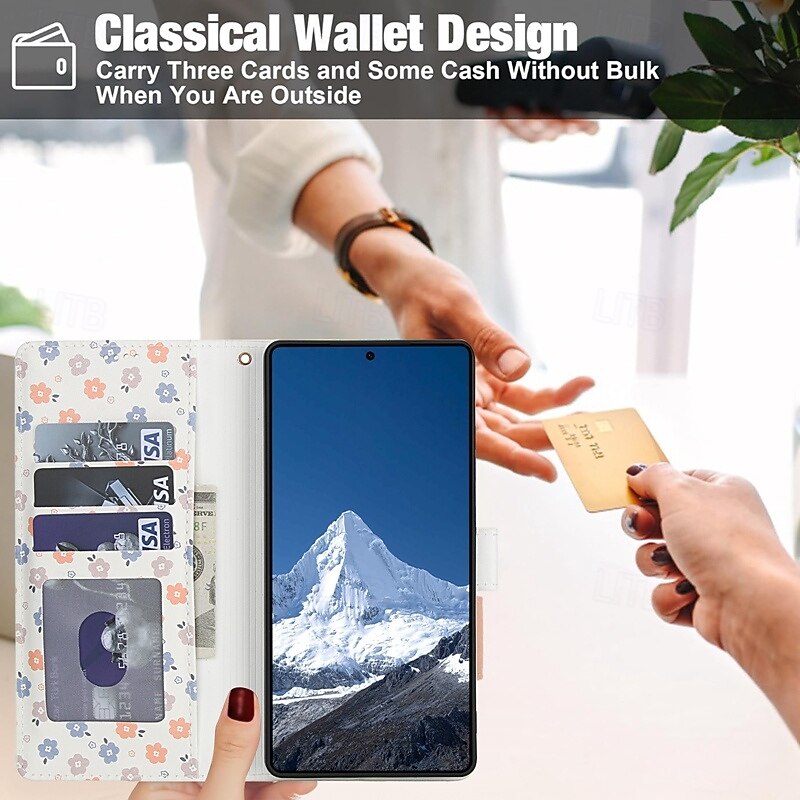 Phone Case For Samsung Galaxy S25 S25 Edge S24 S24 FE S23 Ultra Plus S22 Plus  Ultra A16 A55 5G A35 5G A25 Wallet Case with Stand Holder with Lanyard Card Slot Flower Floral TPU PU Leather3