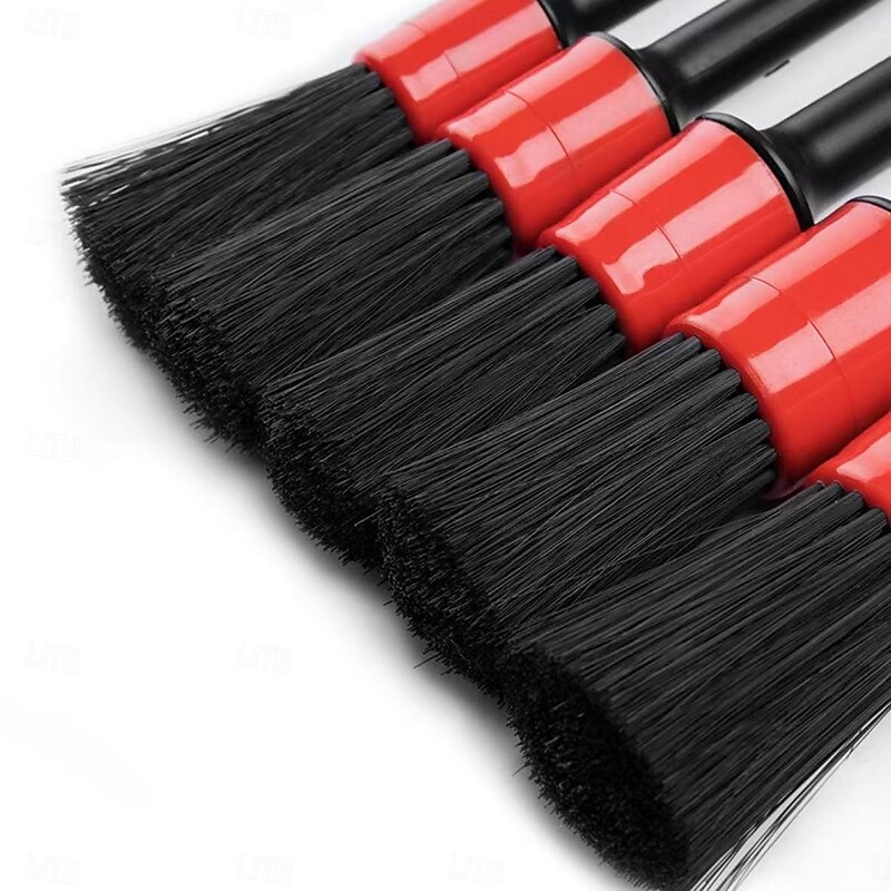 5pcs Car Detail Brush Set with Durable Plastic Handles, Black and Red, Ideal for Dashboard, Vents, Wheels, and More, Stylish Automotive Cleaning Tools3