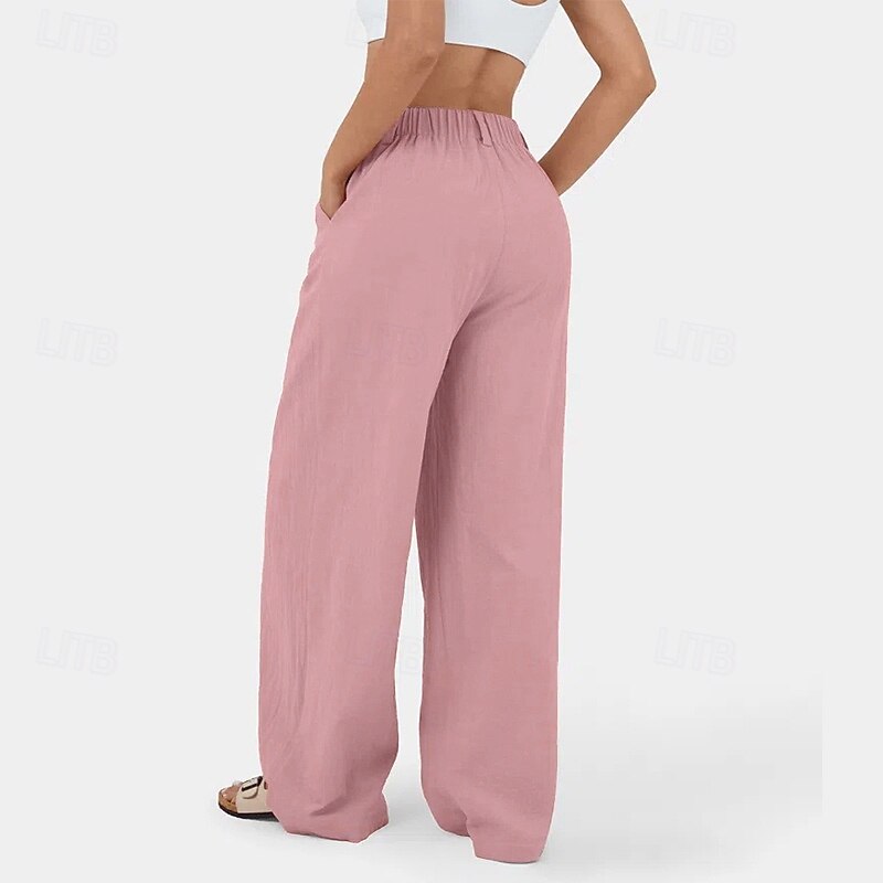 Women's Wide Leg Slacks Streetwear Casual Full Length Natural Plain Pocket Comfortable Street Holiday Daily Wear claret Earth Yellow Dark Brown Grey Fall Regular Fit3