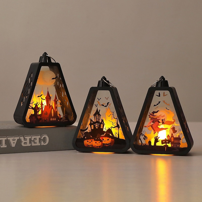 1 Pc Halloween Handheld LED Electronic Luminous Lantern Witch Pumpkin Castle Indoor and Outdoor Party Atmosphere Decorative Light