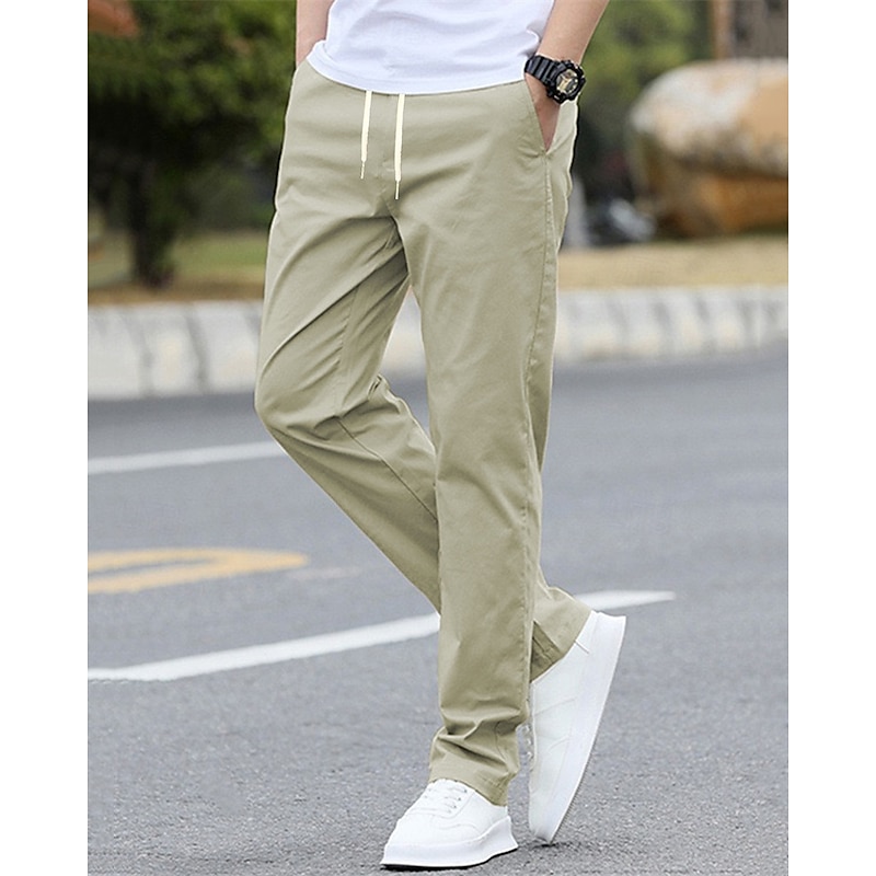 Men's Trousers Chinos Pocket Elastic Waist Drawstring Plain Comfort Formal Party Work Fashion Classic Style Black Light Green Micro-elastic