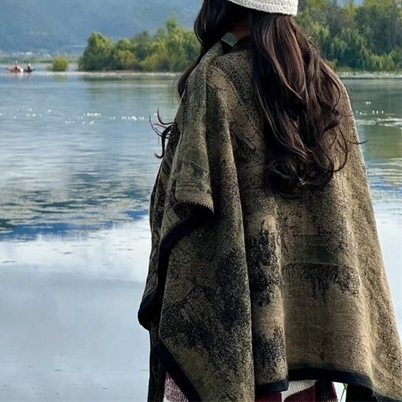 Women's Women's Shawls & Wraps Street Daily Date Black Orange Light Gray Scarf Print