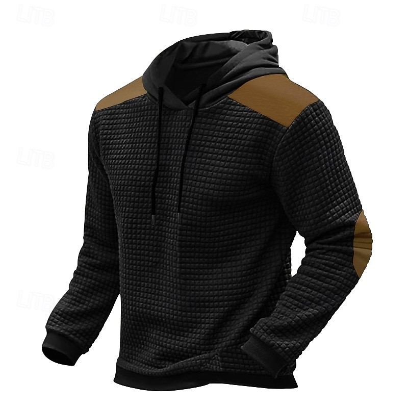 Men's Hoodie Waffle Hoodies Apricot Black Army Green Gray Hooded Plain Patchwork Color Block Sports & Outdoor Casual Daily Streetwear Cool Sportswear Fall Winter Clothing Apparel Hoodies Sweatshirts3