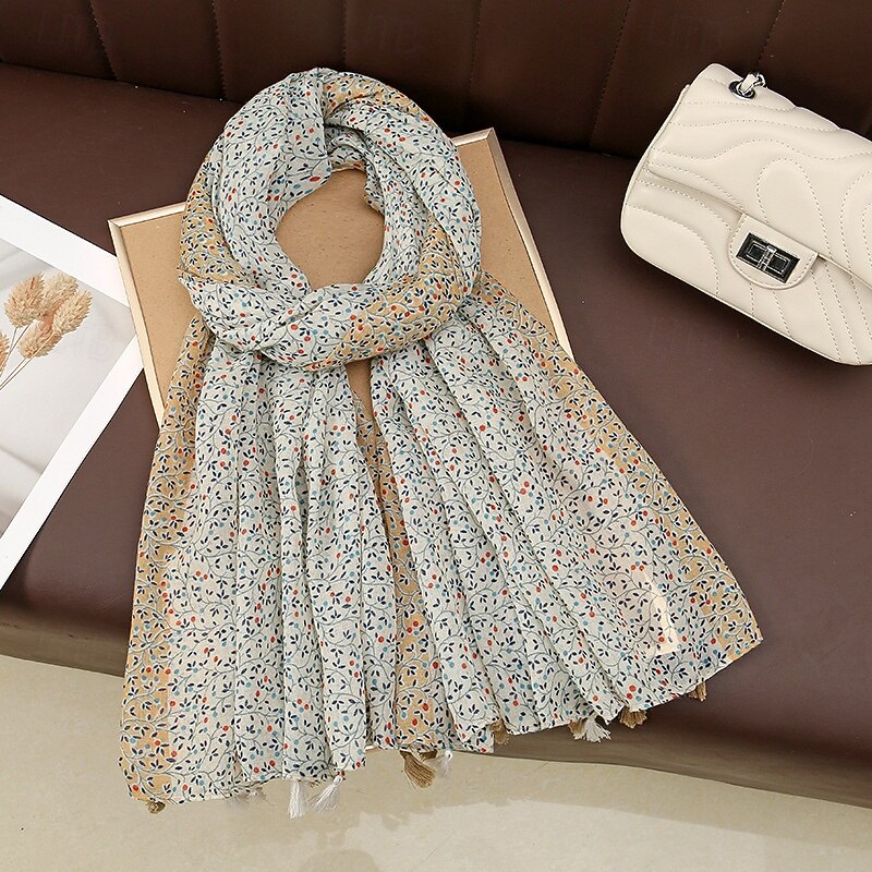 Women's Rectangle Scarf Street Daily Date Black Blue Scarf Print Flower2