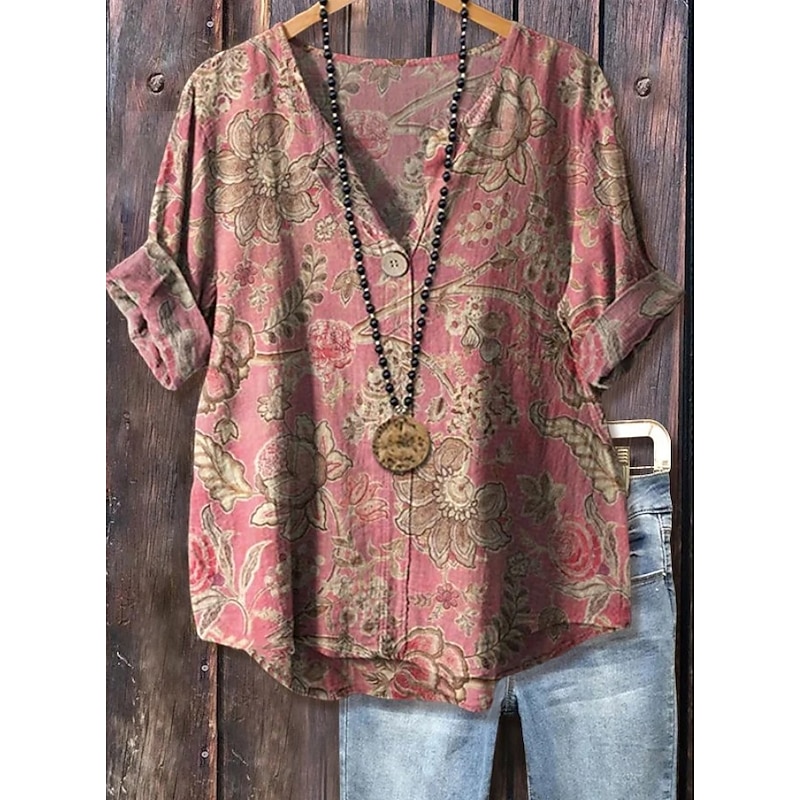 Women's Boho Shirt Elegant Bohemia Active  Daily Holiday Beach Wear Pink Red Blue Brown Summer Spring Fall4