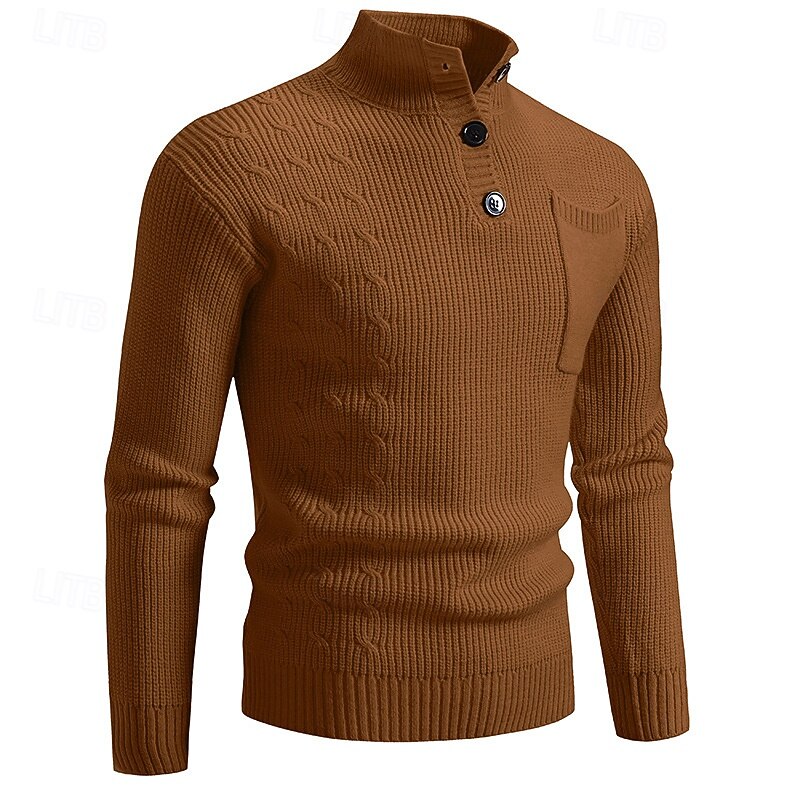Men's Pullover Sweater Jumper Knit Sweater Ribbed Knit Regular Tops Pocket Knitted Plain Stand Collar Fashion Basic Vacation Daily Wear Clothing Apparel Fall Winter Black Wine M L XL4