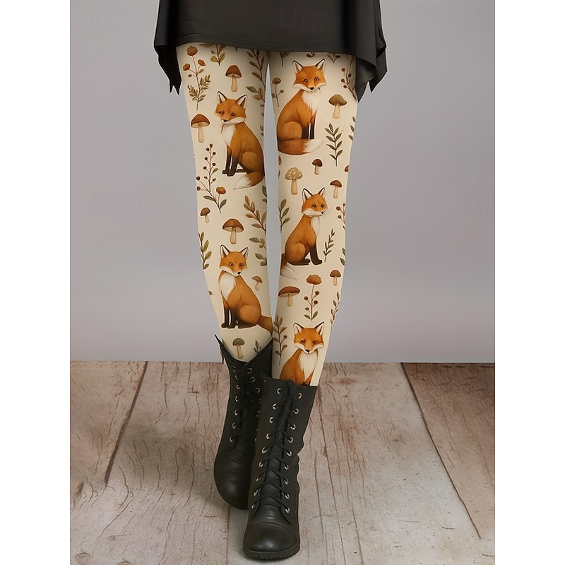 Women's Leggings Vacation Vintage Ethnic Style Ankle-Length High Waist Graphic Animal 3D Print Quick Dry Breathability Soft High Elasticity Outdoor Home Causal Dark Brown Light Brown Brown Fall Slim2