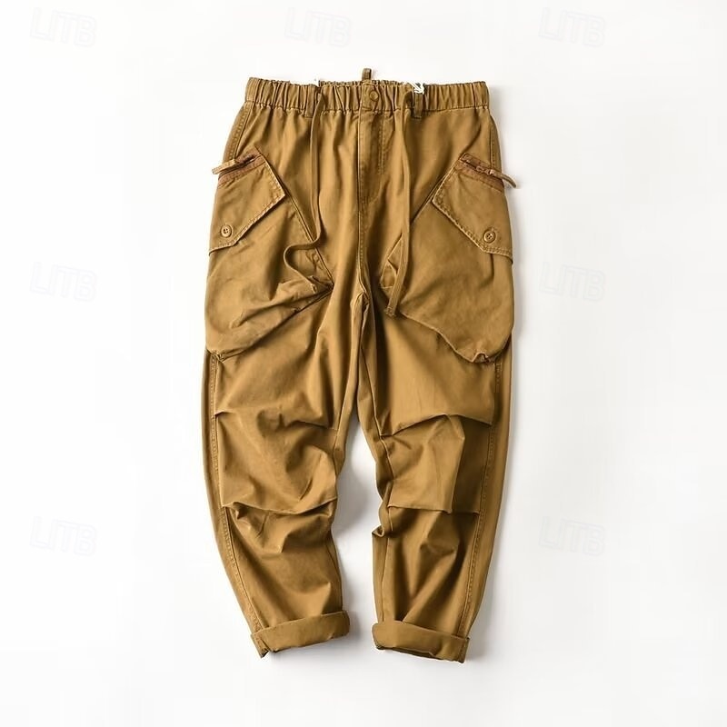 Men's Cargo Pants Trousers Elastic Waist Drawstring Multi Pocket Plain Wearable Outdoor Daily Camping & Hiking Fashion Classic Green Khaki