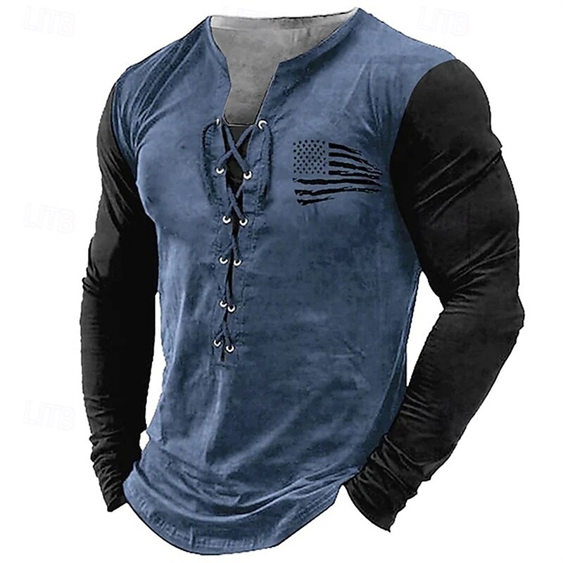Men's Sweatshirt Black Navy Blue Blue Green Khaki V Neck Color Block National Flag Lace up Sports & Outdoor Daily Holiday Polyester Streetwear Basic Casual Spring Autumn / Fall Clothing Apparel3
