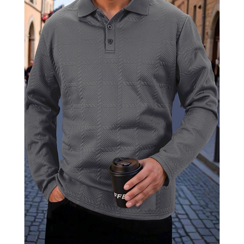 Men's Golf Shirt Golf Polos Shirts Work Casual Lapel Long Sleeve Basic Modern Plain Buttons Jacquard Spring Fall Regular Fit Black White Navy Blue Khaki Army Green Gray Golf Shirt2