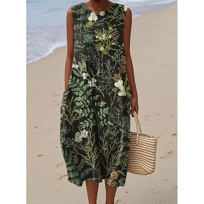 Women's Midi Dress Sundress Shift Dress Vacation Casual Boho Party Beach Floral Graphic Sleeveless Crewneck Black Green Blue White Pink Red Summer Spring4