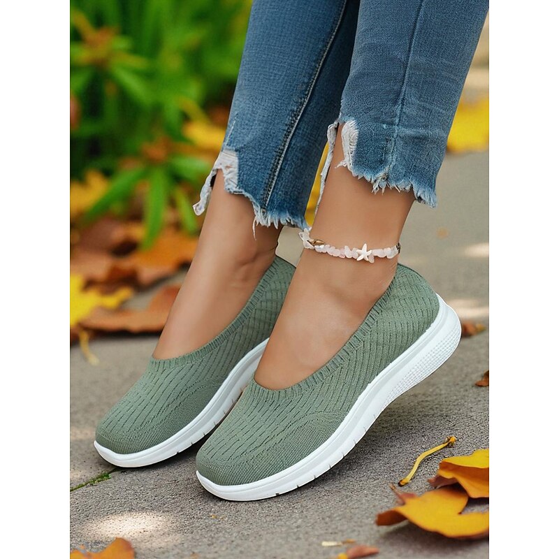 Women's Green Flyknit Walking Sneakers – Lightweight Slip-On Comfort Shoes for Outdoor Strolls, Shopping and All-Day Wear2