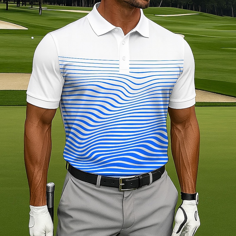 Men's Polo Sports Polo Shirts Casual Sports Turndown Short Sleeve Geometric Golf Buttons Summer Violet Black Blue Light Blue Polo2
