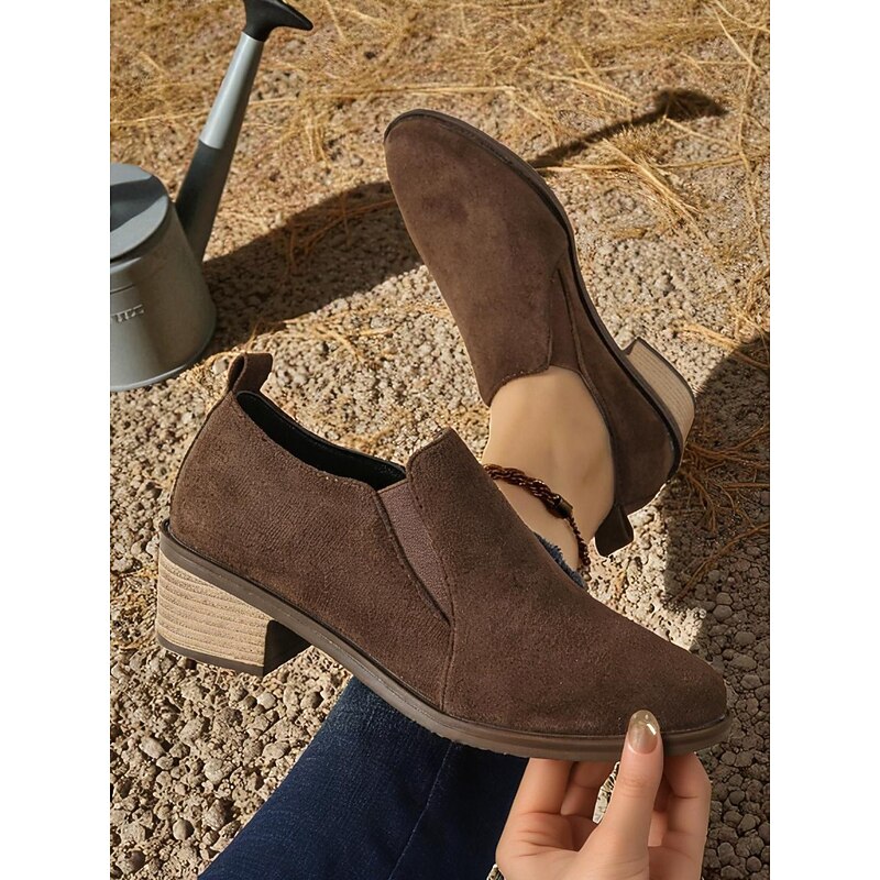 Women's Brown Faux Suede Slip-On Low Heel Shoes – Comfortable Casual Style for Outdoor Walks, Farm Visits and Everyday Wear4