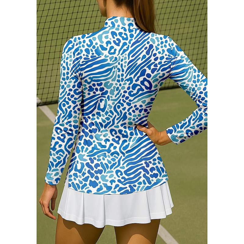 Women's Animal Zebra Sport Shirt Golf Polo Shirt Tennis Shirt Tennis Tee Long Sleeve Zipper Floral UPF50+ UV Resistant High Elasticity Moisture Wicking Breathable Tennis Golf Pickleball Stand Collar2