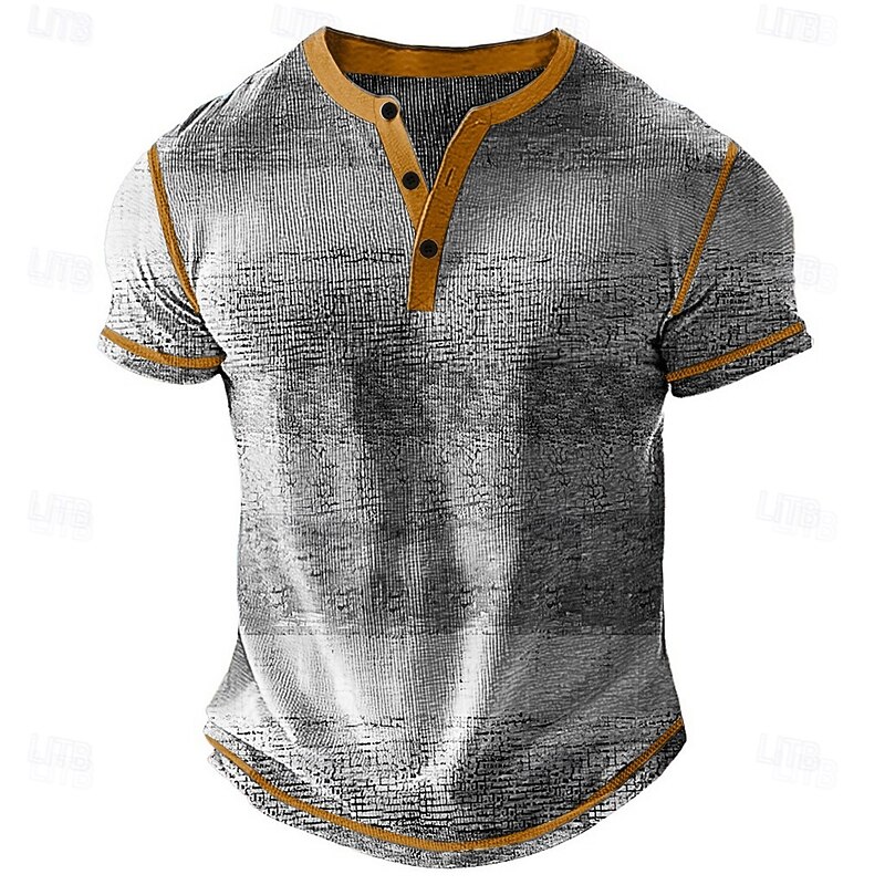 Men's Rainbow Striped Henley Shirt Waffle T Shirt Short Sleeve Daily Retro Vintage Classic Sports Outdoor Casual Holiday Spring & Summer All Seasons Blue Purple khaki Light Grey Henley Henley T-Shirt4