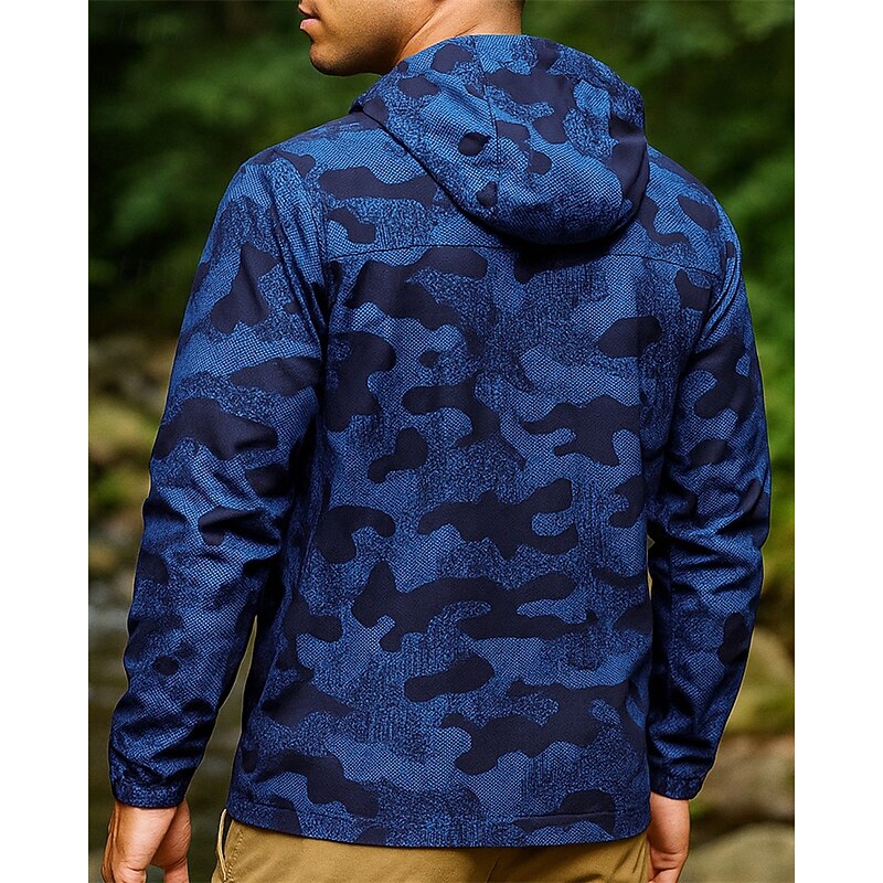 Men's Windbreaker Softshell Jacket Hiking Jacket Outdoor Windproof Quick Dry Lightweight Breathable Hiking Outfits Hiking Clothes Spring Autumn / Fall Jacket Tennis Golf Running Camo Blue3