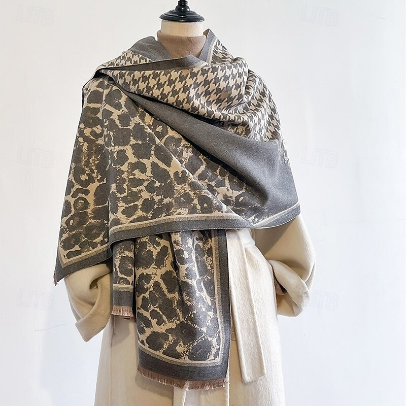 Women's Rectangle Scarf Women's Shawls & Wraps Street Daily Date Grey Black Khaki Scarf Leopard4